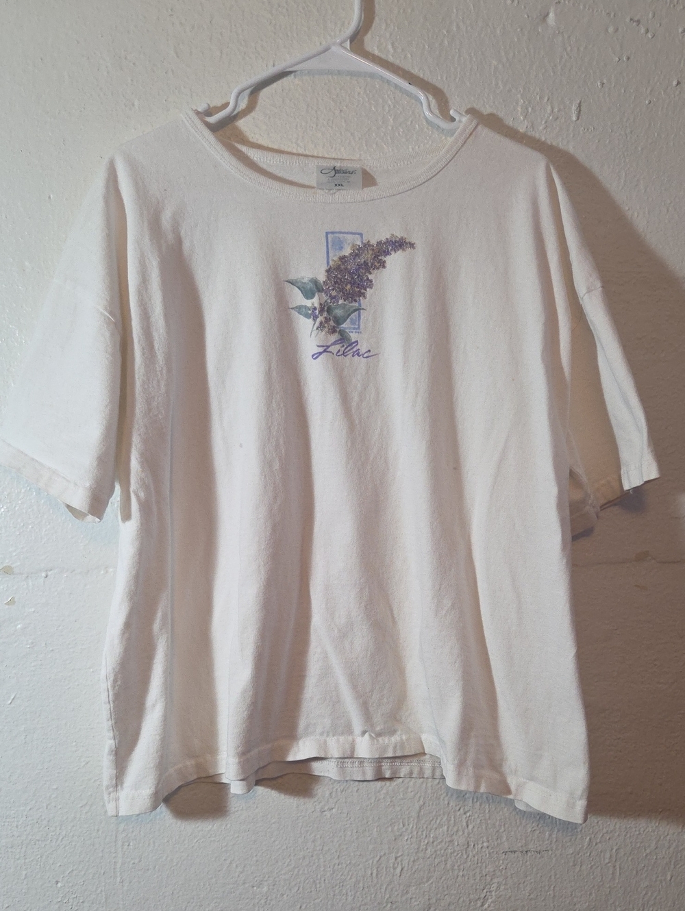White T-Shirt with Purple Lilac Flower Beaded Vintage Top Size XXL Womens
